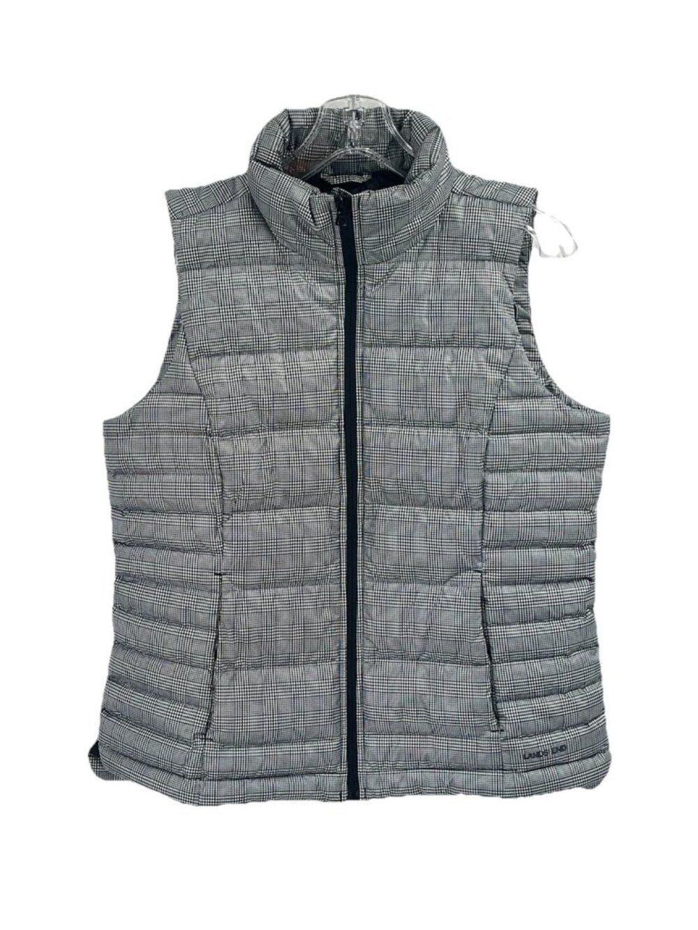 Lands End Black White Plaid Down Filled Quilted Vest Sz Medium Outdoor Quilted